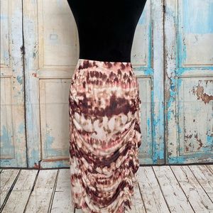 Calvin Klein Women Tie Dye Mesh Ruched Midi Bodycon Skirt Lined Size Medium